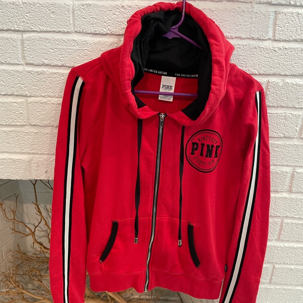 Pink collegiate zip up hoodie, limited edition vintage!